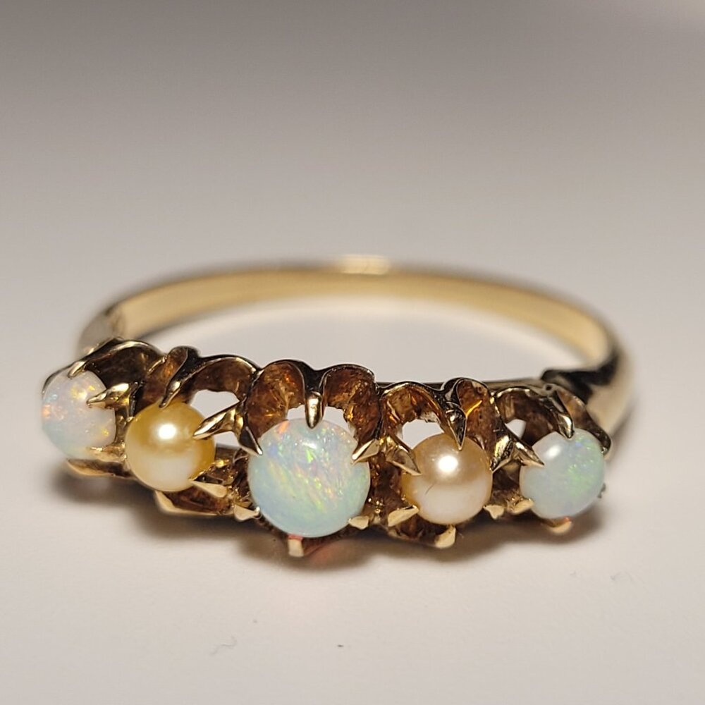 Opal Pearl Antique Gold Band Victorian Era October Birthstone 10k Ring - Picture 3 of 16